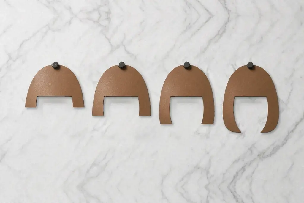 Four abstract hair silhouettes in a row showing where each bob haircut falls, from cheekbone to jaw