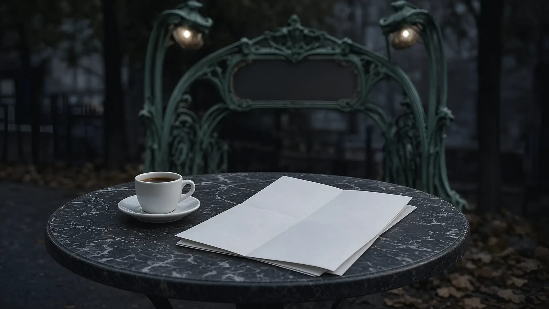 Illustration of a Paris metro sign and a folded fair map on a cafe table beside an espresso, for a Paris Art Week guide