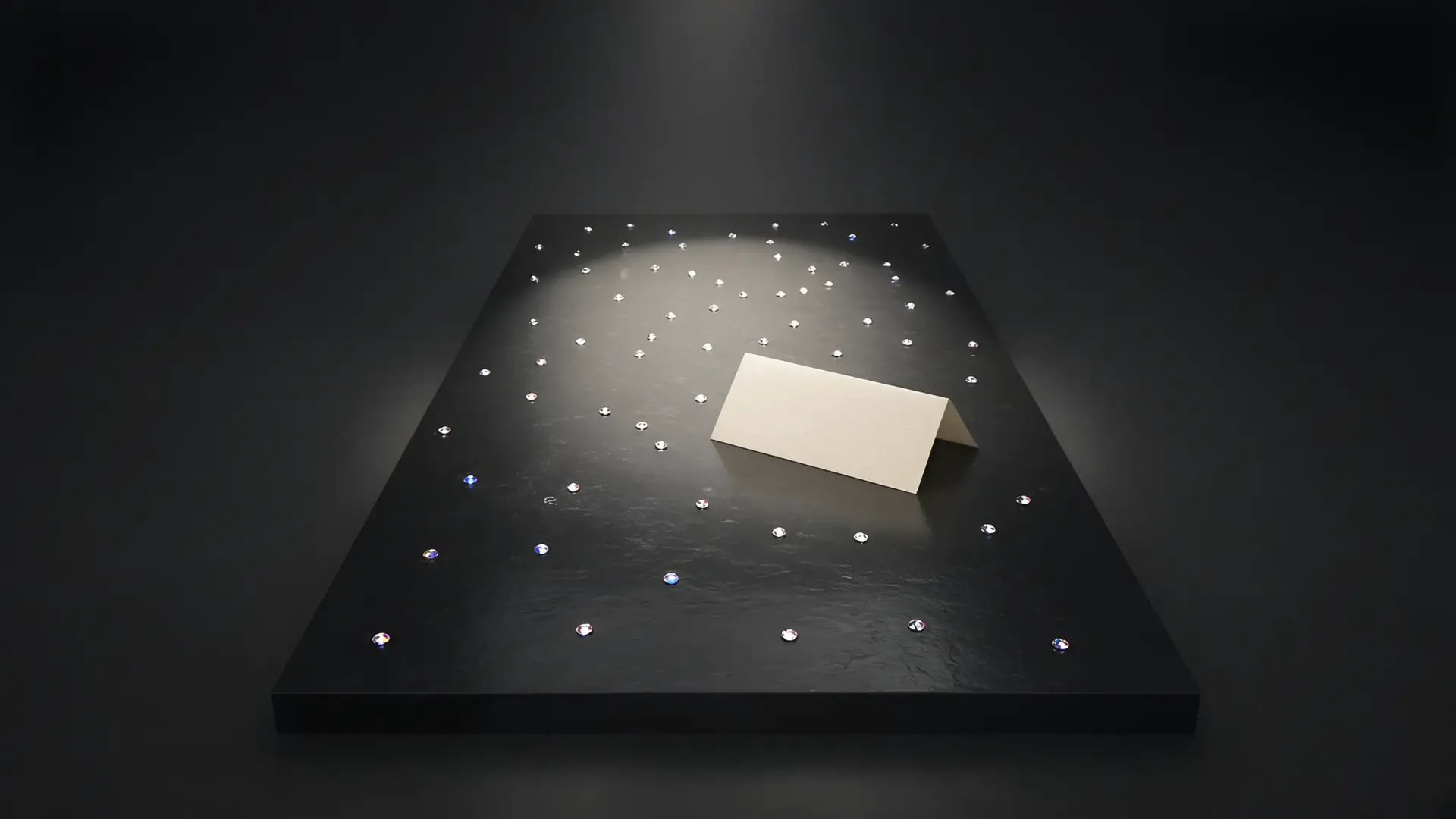 Red carpet roundup illustration of a spotlight on an empty runway with scattered rhinestones and a folded program